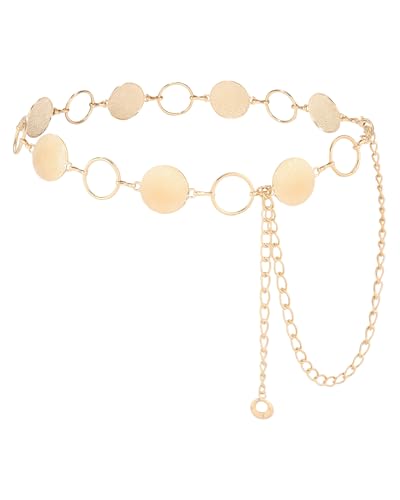 WELROG Metal Waist Chain Belt for Women - Pearls Gold Silver Chain Belts for Dresses Jeans - color: Circle(Gold)
