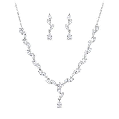 EVER FAITH Pear Shaped Cubic Zirconia Bridal Wedding Jewelry Set for Women | Gorgeous Water Drop Bride Necklace Dangle Earrings, for Bride Bridesmaid - color: Silver Plated