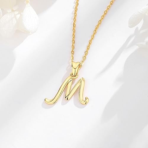 EUDORA Sterling Silver Initial Necklaces for Women, Classic 26 Letter Neckless Gifts for Girls, Sister, Mother Daughter, 18 inch Chain - style: M-Gold