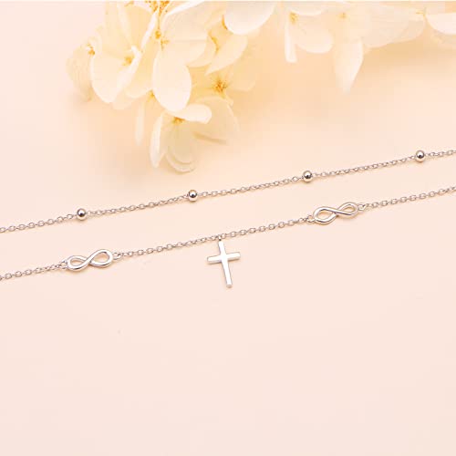 Anklet for Women 925 Sterling Silver Foot Adjustable Ankle Bracelet Jewelry - style: Infinity Cross