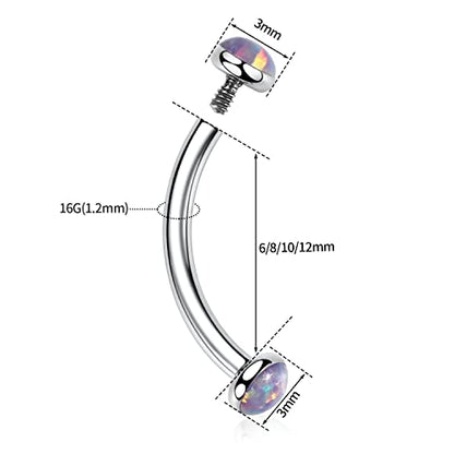 GAGABODY G23 Titanium Eyebrow Piercing Jewelry Curved Barbell Lip Ring | Internal Thread Used in Eyebrow,Belly,Rook 16 Gauge from 6mm to 12mm Lightweight Daily for Woman and Man Sensitive Skin - color: 1Pc-Disc Shape Silver+Purple Opal, size: 16G-6mm