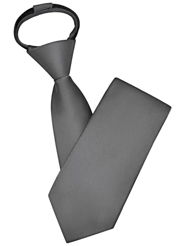 Branduce 3.15"（8cm） Mens Solid Satin Tie Pre-tied Adjustable Zipper Necktie for Business and Wedding - color: Dark Grey