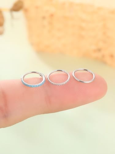 Oveta 3PCS 20G Nose Rings Hoop 8mm, Surgical Steel Tragus Helix Conch Piercing Jewelry Higned Segment Clicker Cartilage Hoop Earrings for Women Men, Silver/Gold - color: Silver
