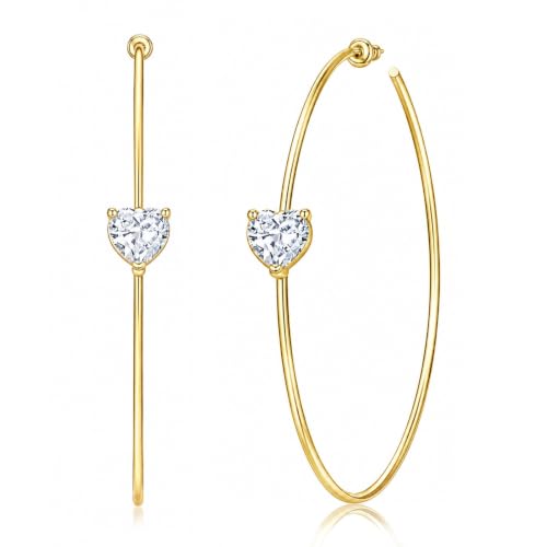 OwMell Large Hoop Earrings for Women 925 Sterling Silver Post 14K Gold Plated Big Hoops Earrings Trendy Pearl Cubic Zirconia Hoop Earrings - color: Clear Gold