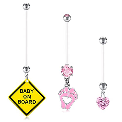 D.Bella 14G Pregnancy Belly Button Rings with Replacement Balls Flexible Bioplast Sport Maternity Belly Ring Retainer for Women Navel Piercing Retainer 1 1/2Inch (38mm) - color: Style J