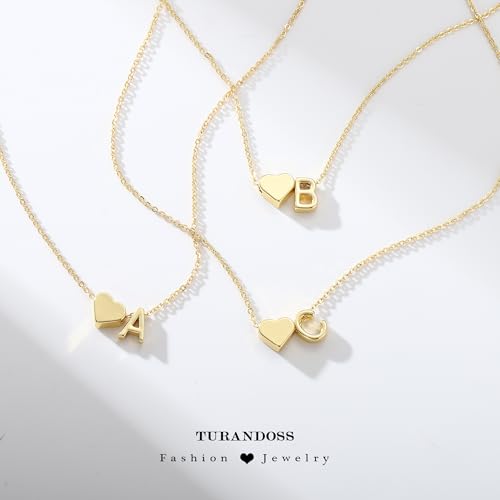 Turandoss Heart Initial Necklace for Women Teen Girls - 18K Gold Plated Letter A-Z Pendant Necklace Dainty Heart Necklaces Tiny Initial Necklaces Birthday Gifts for Women Jewelry - color: Gold, style: H