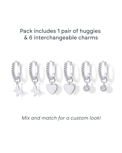 PAVOI 14K Gold Plated Mix & Match Charms Dainty Huggie Earrings for Women | Hypoallergenic Earrings with 925 Sterling Silver Posts, Huggie Hoop Earrings with Motif Dangle Charms Pack - style: Butterfly