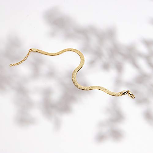PAVOI 14K Gold Plated Chain Anklets for Women - Minimalist Link Chain Ankle Bracelet - Dainty Gold Anklets for Women - Trendy Summer Beach Jewelry Gifts - Snake, Figaro, Mariner, Paperclip, Beaded - style: Snake-L