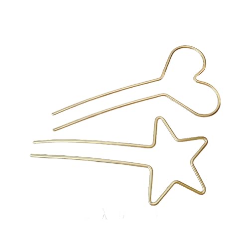 Retro Hair Pins, U-Shaped Hair Sticks, Heart Styling Hair Forks - Simple Metal Heart and Star Design Hairpins for Women and Girls 2Pack