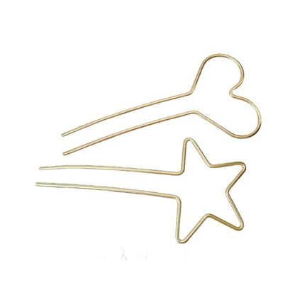 Retro Hair Pins, U-Shaped Hair Sticks, Heart Styling Hair Forks - Simple Metal Heart and Star Design Hairpins for Women and Girls 2Pack