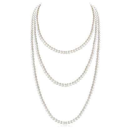 Long Pearl Necklaces for Women Cream White Faux Pearl Strand Layered Necklace Costume Jewelry - color: Cream White(6MM)