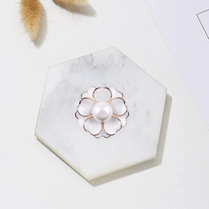 Women Camellia Flower Pearl Enamel Brooch Pins for Ladies Jewelry Fashion - color: White