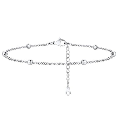 ChainsHouse Ankle Bracelets for Women, Stainless Steel Beaded Chain Ankle Bracelet, Womens Heart Anklets for Summer Beach Jewelry Gifts - color: I: bead-3.5mm-stainless steel