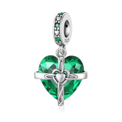 Birthstone Charm, 925 Sterling Silve Heart Dangle Charms for Pandora Bracelets, Ladies Birthday Gift - style: E-May