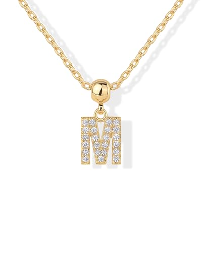 PAVOI 14K Gold Plated Dainty Initial Letter Necklace with Charms for Women | Adjustable Chain Gold Charm Initial Necklaces, Small Alphabet Letters Removable Pendants Cute Jewelry Gifts - style: - M