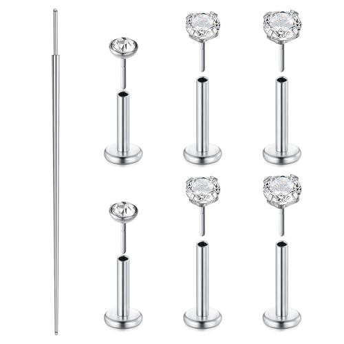 Zolure 18G/20G Flat Back Earrings Stud Threadless Nose Studs Surgical Steel Push in Earrings Tragus Cartilage Labret Helix Lip Conch Medusa Piercing Jewelry - color: 20G Silver #2