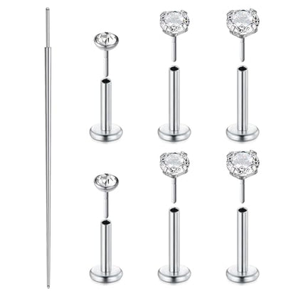 Zolure 18G/20G Flat Back Earrings Stud Threadless Nose Studs Surgical Steel Push in Earrings Tragus Cartilage Labret Helix Lip Conch Medusa Piercing Jewelry - color: 20G Silver #2