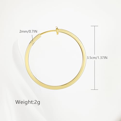 Clip On Hoop Earrings For Women No Piercing Earrrings Spring Hoops for Non-Pierced Ears - color: 3.5cm/1.37"-gold