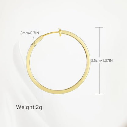 Clip On Hoop Earrings For Women No Piercing Earrrings Spring Hoops for Non-Pierced Ears - color: 3.5cm/1.37"-gold