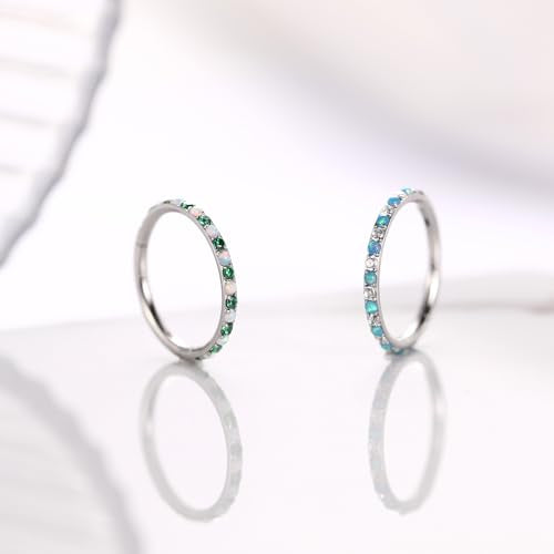 FUNLMO 20G 18G 16G 12G Nose Ring Hoop Conch Rook Daith Helix Tragus Piercing Jewelry 316L Surgical Steel Cartilage Earring Conch Hoop Earring Septum Jewelry Belly Lip Ring 5mm to 14mm - color: Silver-clear CZ&blue opal, 1pc