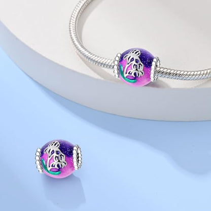 HappyStar 925 Sterling Silver Animal Dogs Charms Pendants fit Pandora Bracelets Necklaces Flowers Sports Travel Charms for Bracelets Women Jrwelry Gifts(with one Spacer Bead Charms) - style: Purple Iris Beads