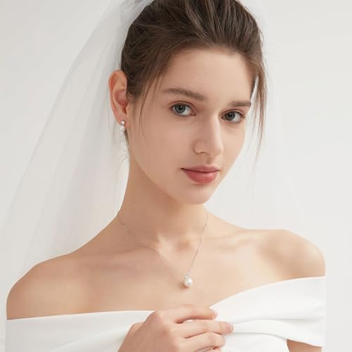 WFYOU Pearl Earrings for Women 925 Sterling Silver Stud Earring | 14K Gold Plated Hypoallergenic Stud Earrings, White Diamond Dainty Bridal Earring, Trendy Jewelry, Wedding Party Gifts - color: Silver B, size: 8mm
