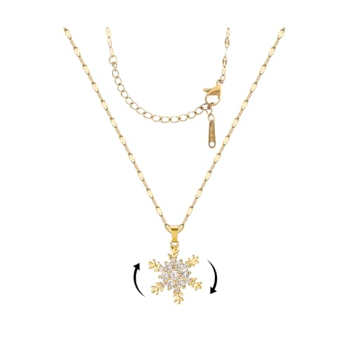 Sunflower Fidget Necklace for Women Gold Moon Necklace Rotating Heart Necklaces Spinning Crystal Flower Anxiety Necklaces Crescent Moons Jewelry Accessories - color: Snowflake