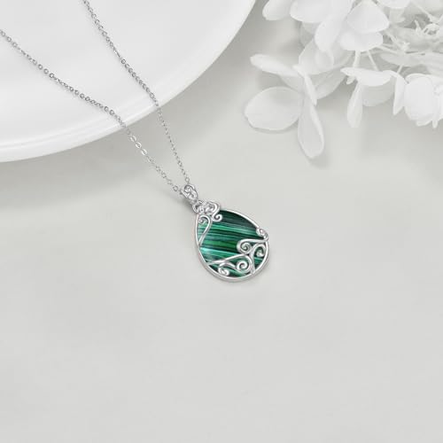 YAFEINI 925 Sterling Silver Moonstone Necklace Filigree Teardrop Pendant Necklace Jewelry for Women Girls - color: TT-Malachite Filigree Necklace
