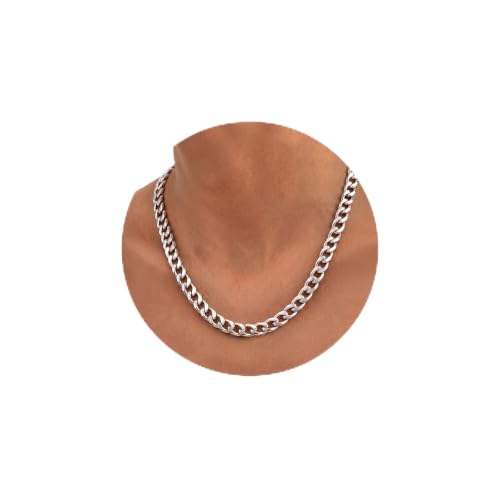 sailimue Chunky 18K Gold Plated Necklace Non Tarnish Heavy-Duty Stainless Steel Cuban Link Chain for Women Men Hypoallergenic Thick Choker Chain Necklaces Unisex Statement Jewelry Gift 9/13/15mm - color: Silver