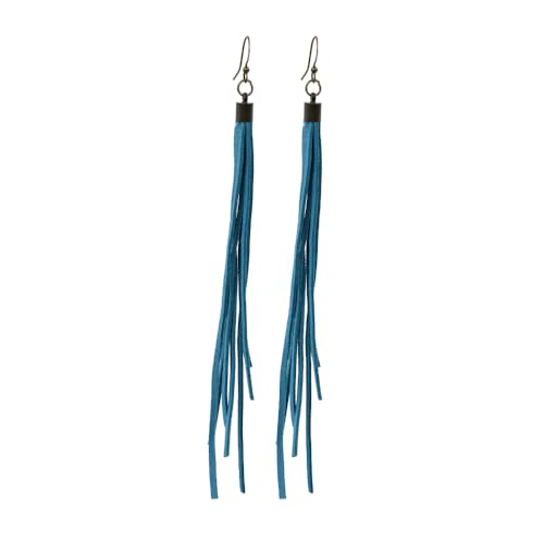 Handmade Genuine Leather Earrings for Women – Long Teardrop Boho Dangles, Lightweight Statement Fashion Jewelry - style: Springs-Turquoise Blue