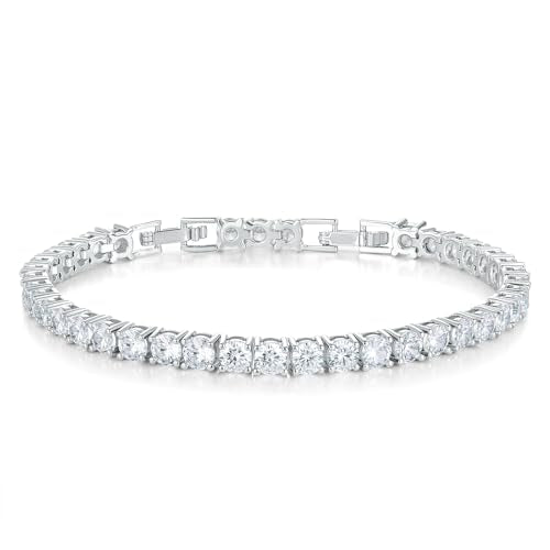 4/5mm Tennis Bracelets for Women, Adjustable 18K White Gold Plated Fold Over Clasp 4/5mm Round Cubic Zirconia Stackable Classic Tennis Bracelets for Women, Size 6.5-7.5 inch + 1 inch - size: 7.0 + 1 inch