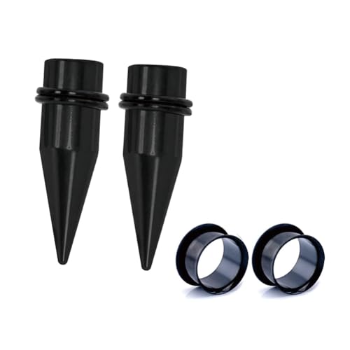 Pair of 7/16" 11mm Stainless Steel Black Tapers and Tunnels Ear Stretching Kit Gauges - color: Black
