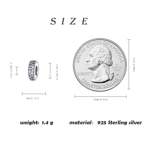 ARTCHARM Clasp Love Safety Chain Charm - Authentic 925 Sterling Silver Heart Beads - Fit European Style Bracelet - color: 2pcs Purple Spacer Stopper