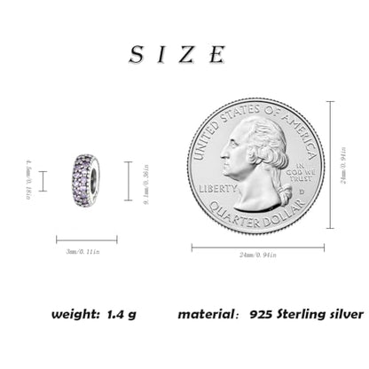 ARTCHARM Clasp Love Safety Chain Charm - Authentic 925 Sterling Silver Heart Beads - Fit European Style Bracelet - color: 2pcs Purple Spacer Stopper