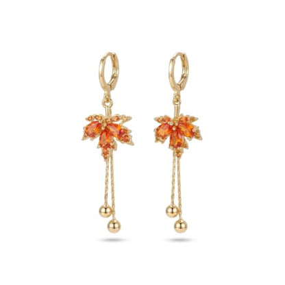 Sonateomber Christmas Tree Dangle Small Gold Hoop Earrings for Women, Cute Sparkly CZ Rhinestone Maple Clover Leaf Drop Earings Thanksgiving Holiday Accessories Fashion Jewelry Gift - color: Fall Maple