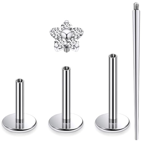 16G Astm F136 Titanium Internal Thread Flat Back Earrings Nose Studs Tragus Forward Helix Conch Cartilage Lobe Earrings Stud Medusa Labret Monroe Lip Ring Piercing Jewelry For Women Men - size: 16G--Style G-CZ