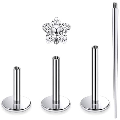 16G Astm F136 Titanium Internal Thread Flat Back Earrings Nose Studs Tragus Forward Helix Conch Cartilage Lobe Earrings Stud Medusa Labret Monroe Lip Ring Piercing Jewelry For Women Men - size: 16G--Style G-CZ