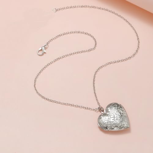 2 Pcs Locket Necklace that Holds Pictures Stainless Steel Locket Pendant Necklace Image Chain Necklaces for Women - color: Love Heart 3
