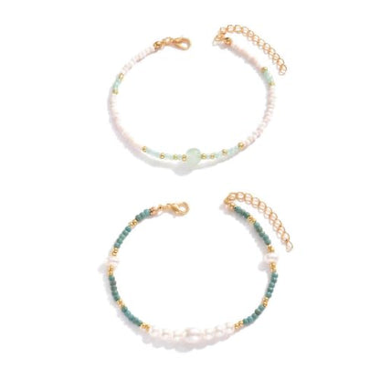 Pearl Beaded Anklet for Women Boho Rice Pearl Ankle Bracelet Adjustable Delicate Stackable Summer Beach Bikini Vacation Party Jewelry