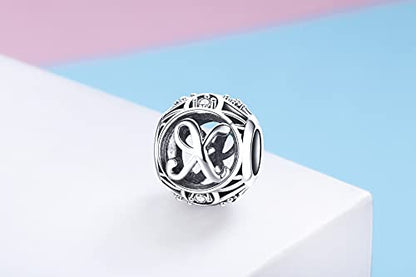 Letter Charms 925 Sterling Silver Initial A-Z Bead Charms | For Bracelets Necklaces, Hypoallergenic,Cubic Zirconia Alphabet Beads, Personalized Gifts for Women - color: X