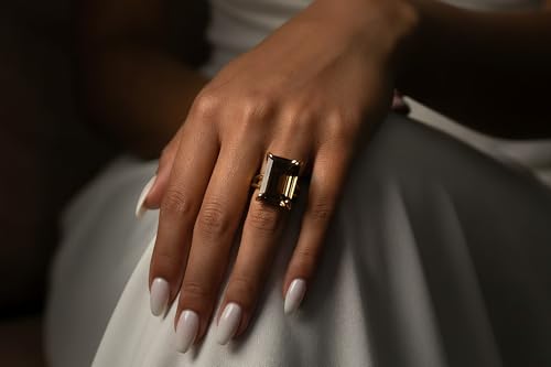 Cocktail Rings for Women - Smoky Quartz Rings in 14k Rose Gold - Statement Jewelry Rings, Birthstone Ring, Engagement Ring - Handmade Jewelry with Box