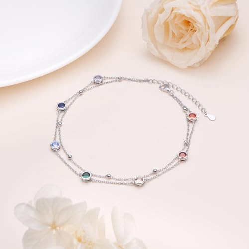 Anklets for Women 925 Sterling Silver Blue Evil Eye Infinity Butterfly Adjustable Multilayer Layered Summer Beach Ankle Bracelet Foot Chain Jewelry for Women - style: Chakra