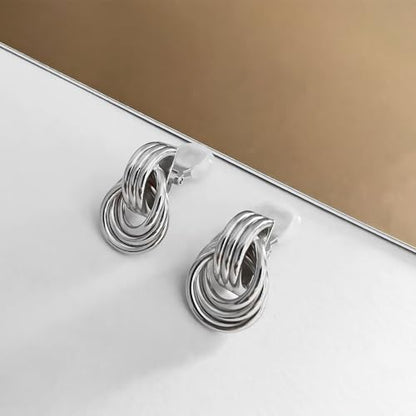 14K Gold-plated Clip On Earrings for Women Knot Link Trendy Small Dainty Non Pierced Earring Hoops Drop Dangle Earrings Lightweight Jewelry - color: A-Silver