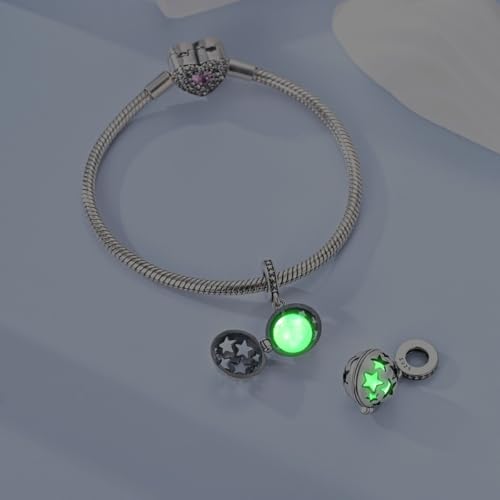 Hapour 925 Sterling Silver Charms for Bracelet Necklace Dangle Pendant Bead | Bear Charm, Elephant Zebra Cat Dream catcher Family Birthday European Jewelry Charm, For Women Mom - color: Silver Hollowed-out Star (glow-in-the-dark)