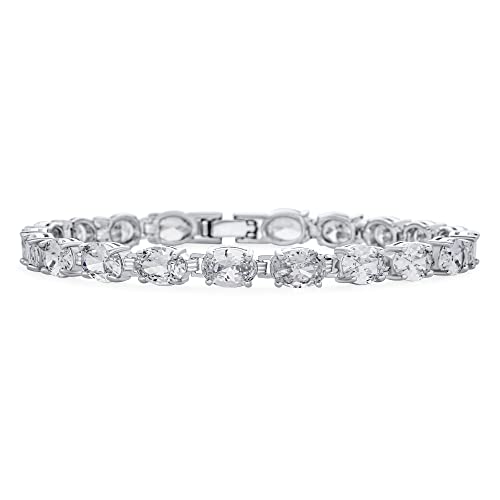 Classic Alternating Oval CZ Cubic Zirconia Tennis Bracelet Silver Plated - color: Clear
