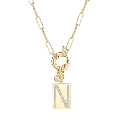 Mint & Lily Gold Initial Necklace for Women – 18K Gold Plated 24” Paperclip Chain with Sparkling Letter Pendant | 18K Gold Plated Personalized Letter Charm w/ Cubic Zirconia, Paperclip Chain, Tarnish-Resistant, Dainty Jewelry Gift for Her - style: Letter: