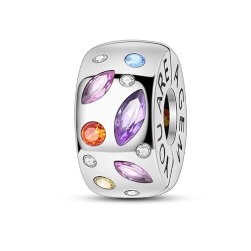 Heart Charm Clip Lock Spacer Stopper Charm Bead Bracelet 925 Sterling Silver Charms Safety Chain for Pandora Bracelets - color: Colorful