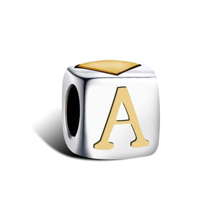 KunBead Initial A-Z Letter Gold Heart Alphabet Love Bead Birthday Charms Compatible with Pandora Charm Bracelet for Women - style: Letter A