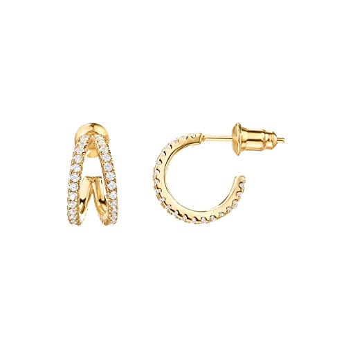 PAVOI 14K Gold Plated Split Huggie Hoop Earrings for Women, Hoop Earrings | Hypoallergenic Earrings with 925 Sterling Silver Posts, Trendy Split Multi Hoop Earrings - style: CZ