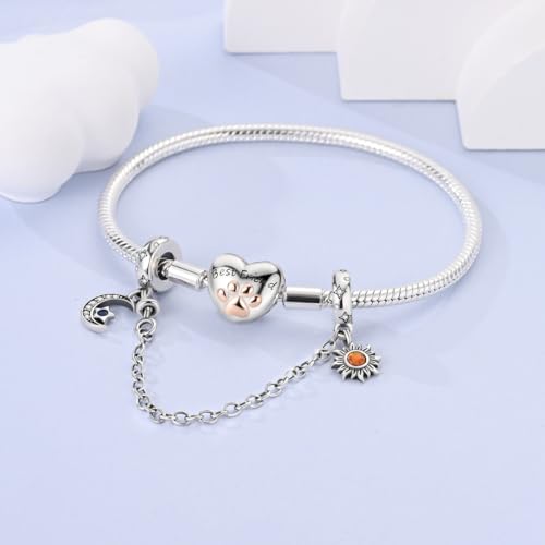 925 Sterling silver Safety Chain Charm for Bracelet Pendants Clip Beads | Infinite Love Butterfly Evil Eye Stopper Spacer dangle Charm for Woman Jewelry Gift - color: Star Moon Sun